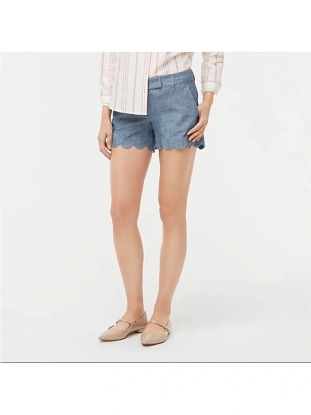 J. Crew Blue Chambray Women’s Linen Shorts with Scalloped Hem